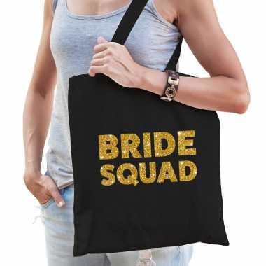 1x bride squad vrijgezellenfeest tasje zwart goud/ goodiebag dames- feestje!