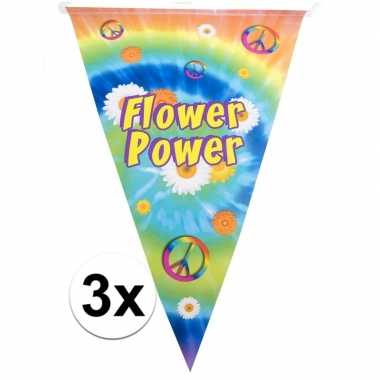 3x vlaggenlijnen flower power hippie feest decoratie 5 meter- feestje