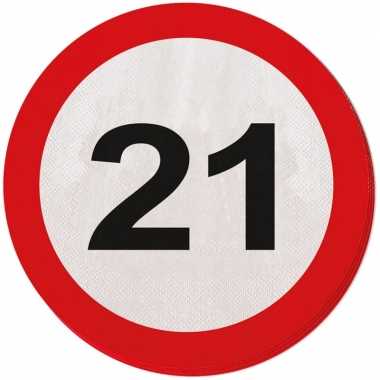 40x 21 jaar leeftijd themafeest servetten verkeersbord 33 cm ron- fee