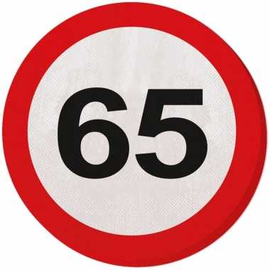 40x 65 jaar leeftijd themafeest servetten verkeersbord 33 cm ron- fee