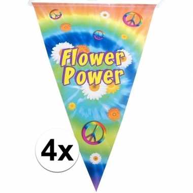 4x vlaggenlijnen flower power hippie feest decoratie 5 meter- feestje