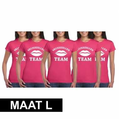 5x vrijgezellenfeest team t-shirt roze dames maat lfeestje!