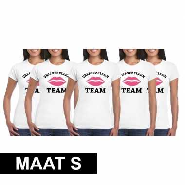 5x vrijgezellenfeest team t-shirt wit dames maat sfeestje!
