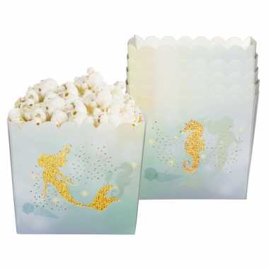 6x zeemeermin/oceaan themafeest popcorn/snoep bakjes goud 40 ml- feestje!