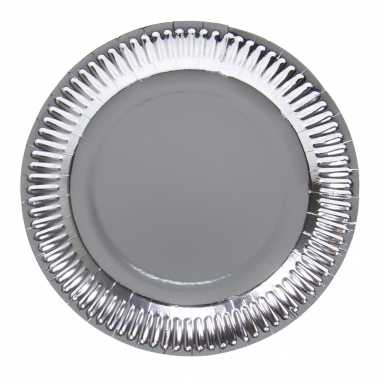 8x zilveren feest borden van karton 23 cm- feestje!