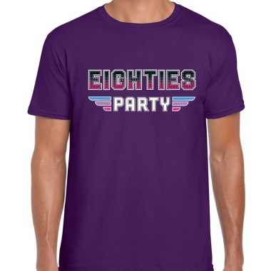 Eighties party feest t-shirt paars voor herenfeestje!