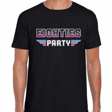 Eighties party / feest t-shirt zwart voor herenfeestje!
