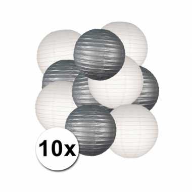 Feestartikelen lampionnen zilver/witte 10x- feestje!