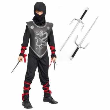Feestkleding ninja met dolkenset maat s voor kinderen- feestje!