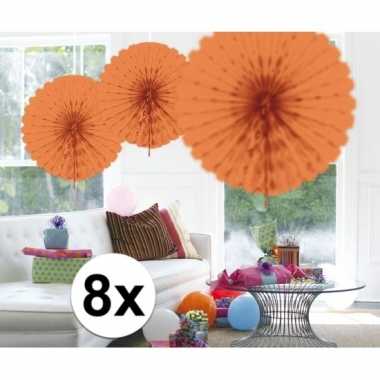 Feestversiering zalm roze decoratie waaier 45 cm acht stuks- feestje!