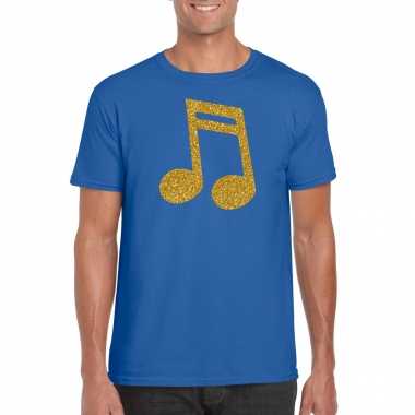 Gouden muziek noot / muziek feest t-shirt / kleding blauw herenfeestje!
