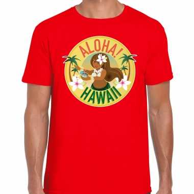 Hawaii feest t-shirt / shirt aloha hawaii rood voor herenfeestje!