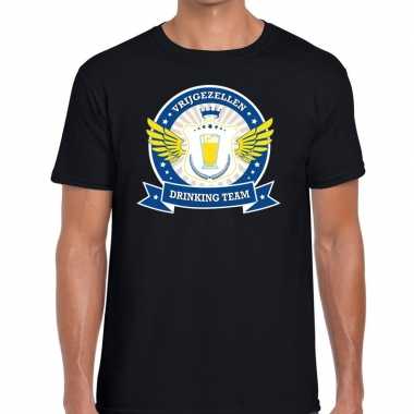 Zwart vrijgezellenfeest drinking team t-shirt blauw geel herenfeestje