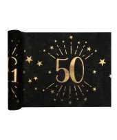 1x zwarte tafellopers 50 jaar verjaardag 500 cm op rol feestversiering feestje
