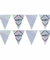 2x vlaggenlijnen lets party holografische feest slinger 10 meter feestje