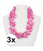 3x feestartikelen hawaii bloemen krans roze paars feestje