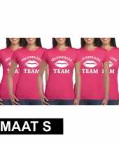5x vrijgezellenfeest team t-shirt roze dames maat s feestje