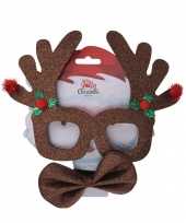 Bruine kerst feestbril met vlinderstrikje 17 cm kerstaccessoires feestje