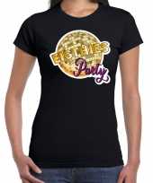Disco eighties party feest t-shirt zwart voor dames feestje