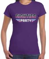 Eighties party feest t-shirt paars voor dames feestje