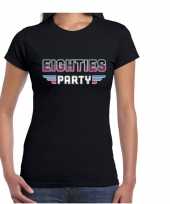 Eighties party feest t-shirt zwart voor dames feestje
