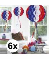 Feestversiering blauw wit rood decoratie bollen 30 cm set van 3 feestje 10121384