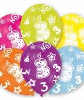 Feestversiering gekleurde ballonnen 3 jaar 6 stuks feestje