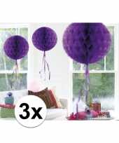 Feestversiering paarse decoratie bollen 30 cm set van 3 feestje