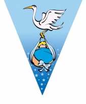 Geboorte feest vlaggenlijn blauw met ooievaar 5 meter feestje