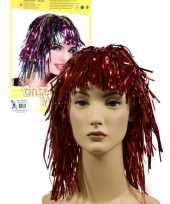 Glinsterende feestpruik rood feestje