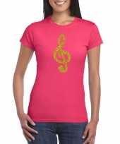Gouden muziek noot g sleutel muziek feest t-shirt kleding roze dames feestje