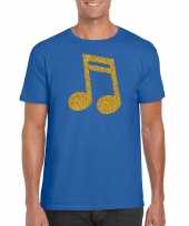 Gouden muziek noot muziek feest t-shirt kleding blauw heren feestje
