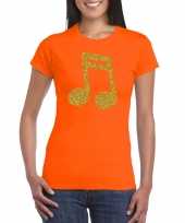 Gouden muziek noot muziek feest t-shirt kleding oranje dames feestje