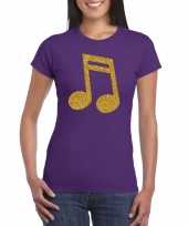 Gouden muziek noot muziek feest t-shirt kleding paars dames feestje