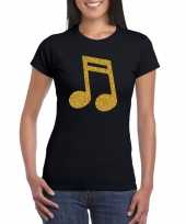 Gouden muziek noot muziek feest t-shirt kleding zwart dames feestje