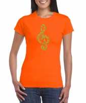 Gouden muzieknoot g sleutel muziek feest t-shirt kleding oranje dames feestje