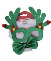 Groene kerst feestbril met vlinderstrikje 17 cm kerstaccessoires feestje