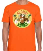 Hawaii feest t-shirt shirt aloha hawaii oranje voor heren feestje