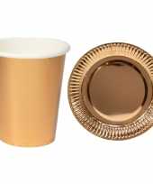 Set van 8x bekertjes bordjes metallic rose goud feest thema wegwerp party benodigdheden feestje