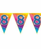 Verjaardag thema 8 jaar geworden feest vlaggenlijn van 5 meter feestje