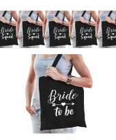 Vrijgezellenfeest dames tasjes goodiebag pakket 1x bride to be zwart 5x bride squad zwart feestje