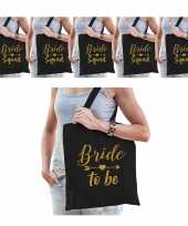Vrijgezellenfeest dames tasjes goodiebag pakket 1x bride to be zwart goud 7x bride squad zwart go feestje