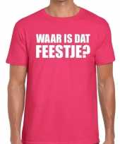 Waar is dat feestje heren t-shirt roze