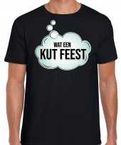 Wat een kut feest fun tekst t-shirt shirt zwart voor heren feestje