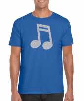 Zilveren muziek noot muziek feest t-shirt kleding blauw heren feestje