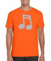 Zilveren muziek noot muziek feest t-shirt kleding oranje heren feestje