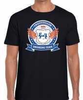 Zwart vrijgezellenfeest drinking team t-shirt blauw oranje heren feestje